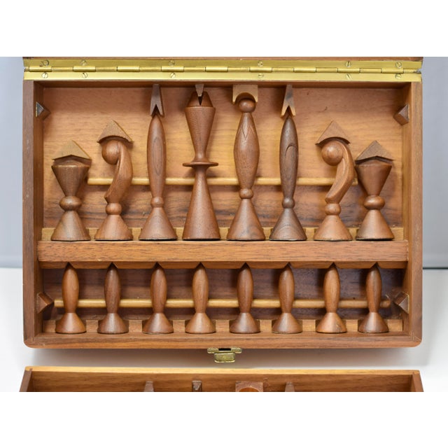Anri Space Age Chess Set by Elliott Walnut Maple 1950 Italy, No Board For Sale - Image 12 of 13