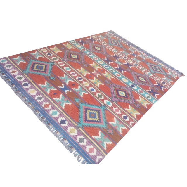 Mid-Century Modern Vintage Anatolian Hand-Woven Wool Flatweave Kilim For Sale - Image 3 of 5