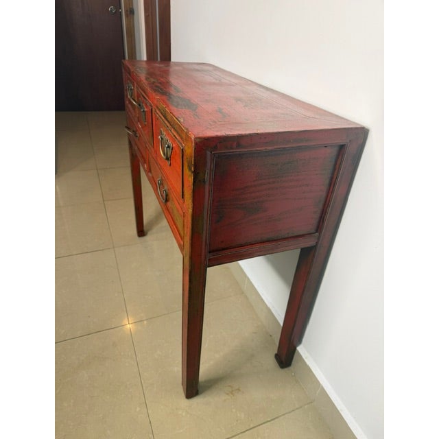 Antique Chinese Red Lacquer Console Table For Sale - Image 4 of 6