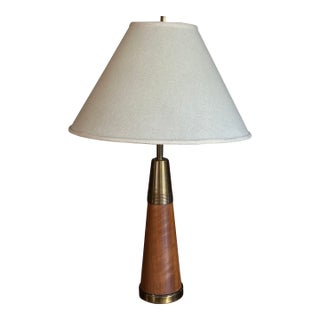 1960s Mid Century Modern Teak and Brass Table Lamp For Sale