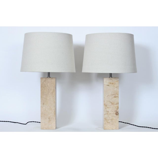 George Kovacs Style Solid Beige Tone Travertine Table Lamps, 1970's - A Pair For Sale - Image 12 of 12