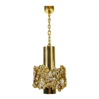 Gilt Brass and Crystal Glass Chandelier by Palwa, Germany, 1970s For Sale