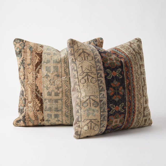 Mid-Century Modern Striped Oushak Rug Pillow Cover 24'' X 24'' - Set of Two For Sale - Image 3 of 4