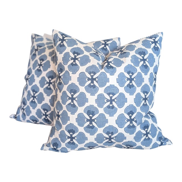 Galbraith & Paul Sakura Denim Pillows With Blue Striped Backs For Sale