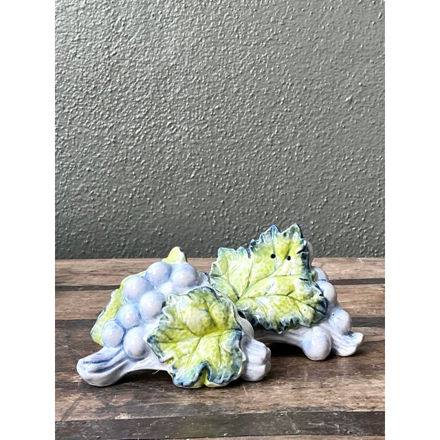 Vintage Glazed Ceramic Grape Leaf Salt and Pepper For Sale - Image 4 of 12