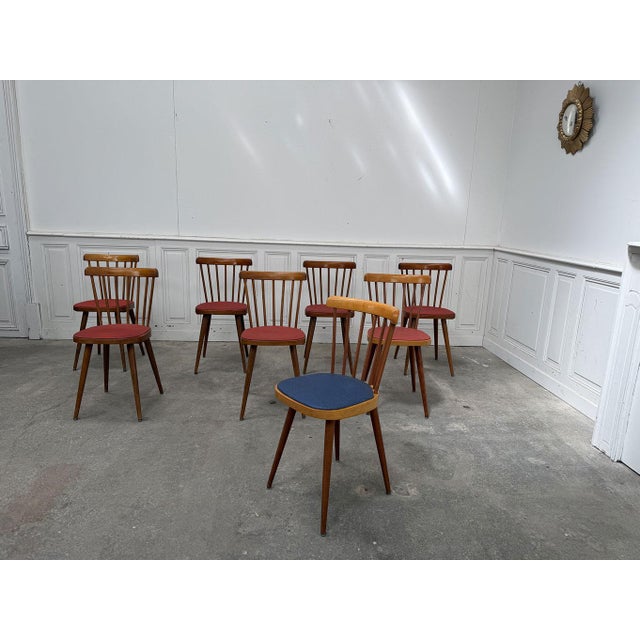 Chairs with Colorful Seats from Baumann, 1960s, Set of 8 For Sale - Image 3 of 9