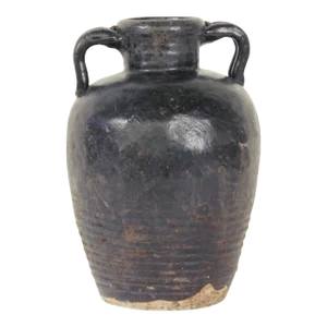 Mid-Century Vintage Black Ceramic Glazed Earthenware Jar