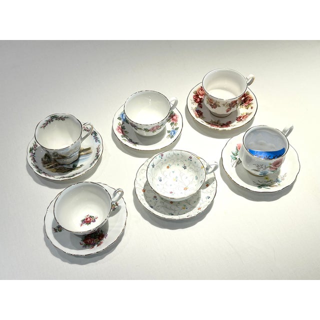 Collection of Antique Tea Cups and Saucers with 2 Sets Cream & Sugar