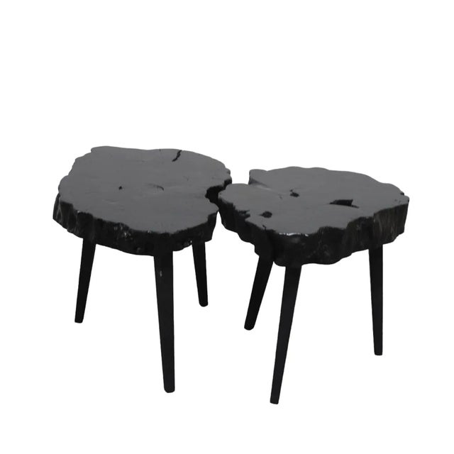 Organic Modern Black Lychee Living Edge Accent Table For Sale - Image 10 of 10
