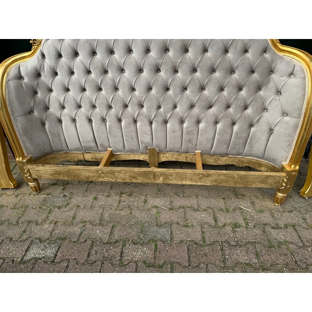 1880 French LouisXVI Gold Beech Velvet Corbeille Bedframe 4pc Set For Sale - Image 6 of 13