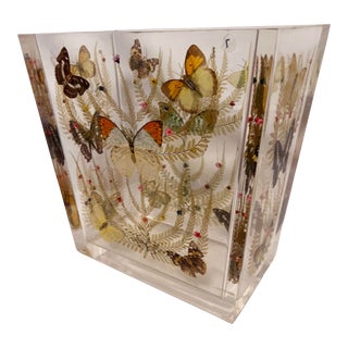 1980s Lucite Waste Paper Basket With Butterflies For Sale