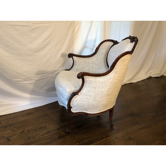 French Late 19th Century Victorian Louis XV Style Mahogany Bergere For Sale - Image 3 of 3