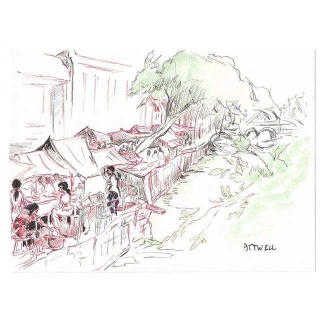 Drawing by English artist Ivy Attwell (1895-1985). Attwell traveled extensively all over the world and recorded her...