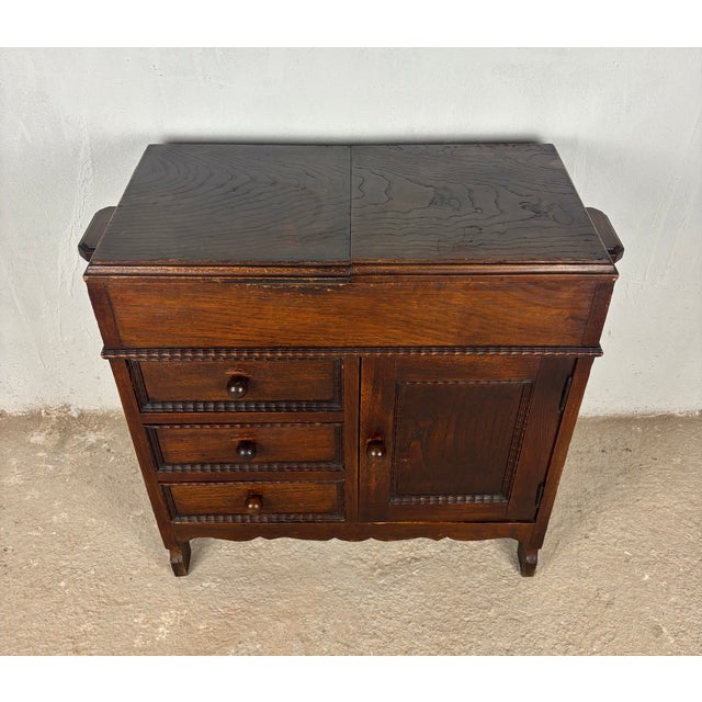 Early 20th Century Spanish Oak Sewing Cabinet With Fabric Basket, Early 20th Century For Sale - Image 5 of 18