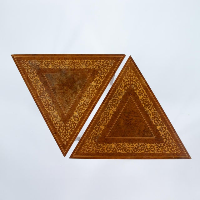 Wood Pair of Vintage Italian Sorrento Style Marquetry Triangular Side Tables, C. 1970 For Sale - Image 7 of 18