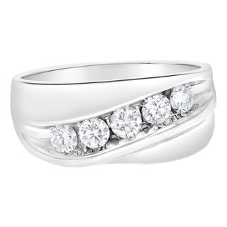 Diagonal Five Stone Diamond Wedding Band 1.50cttw 14k White Gold, Size 9 For Sale