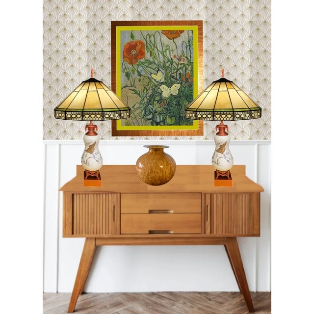 Vintage White Ceramic Gold Butterfly Table Lamps - a Pair For Sale - Image 9 of 12