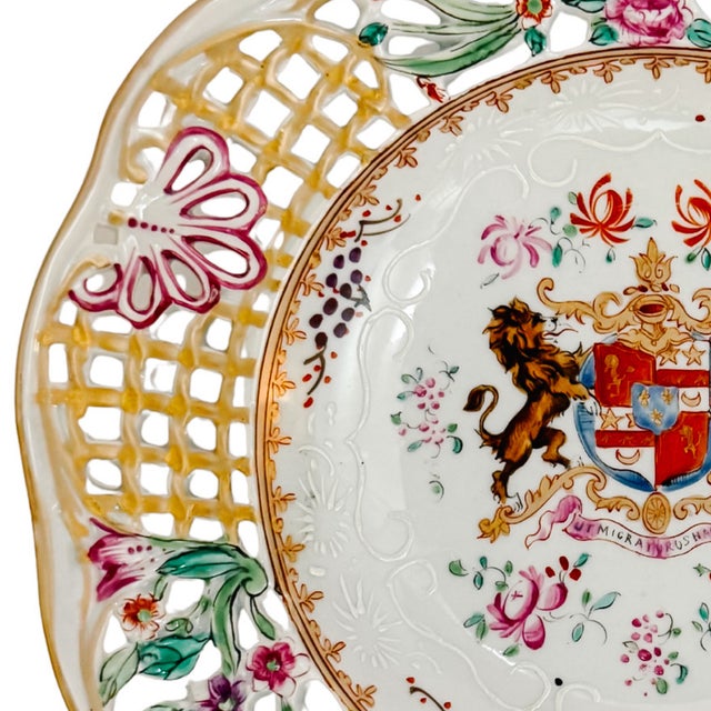 Edmé Samson 19th C. Edme Samson French Reticulated Armorial Bowl For Sale - Image 4 of 6