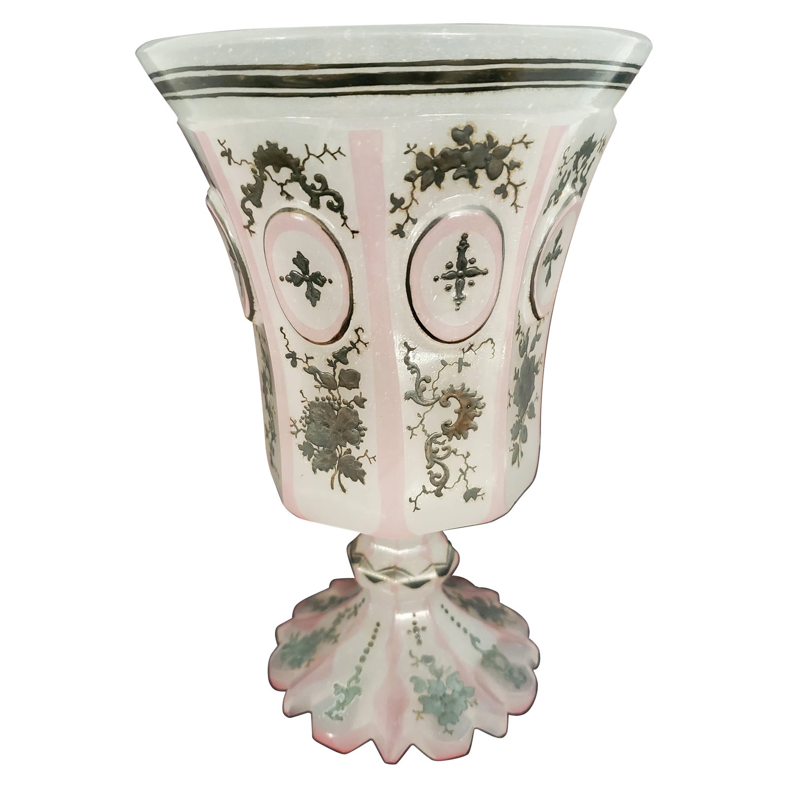 Antique Bohemian Glass Moser Pink Opaline Goblet | Chairish