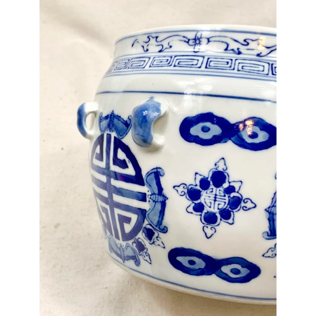 Ceramic Large Vintage Blue and White Lidded Jar For Sale - Image 7 of 13