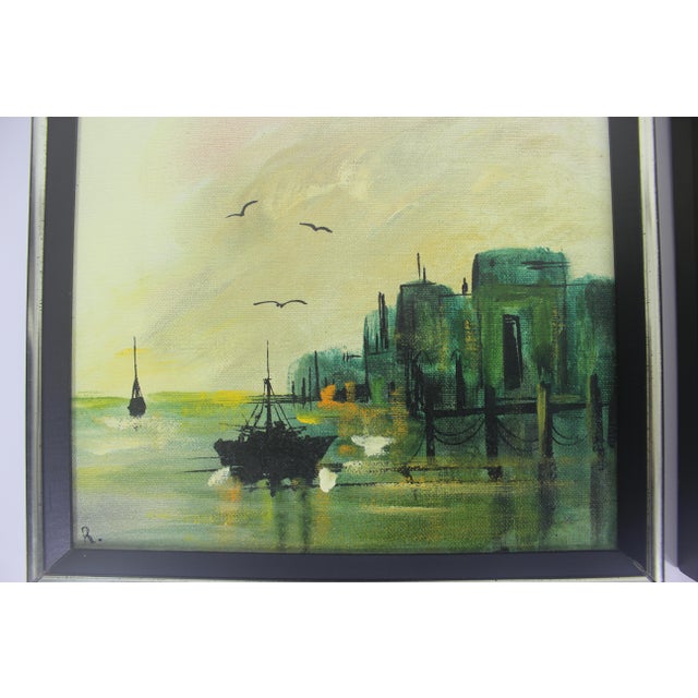 Signed Vintage Oil Paintings, Marina Sailboats, Mid-Century Nautical Art Framed, a Pair For Sale - Image 10 of 14