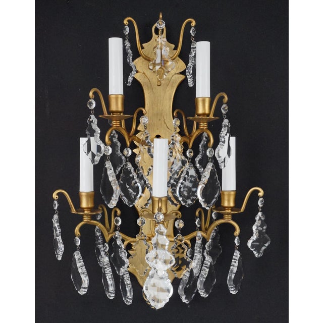 Mid 20th Century Pair of Restored French Plaza Hotel Crystal Wall Sconces For Sale - Image 4 of 10