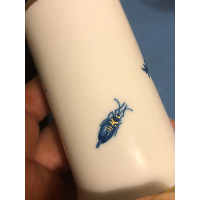 Blue Pair of Meissen Porcelain Aquatinta Candlesticks Flower Insect Decor Gold Accent For Sale - Image 8 of 11
