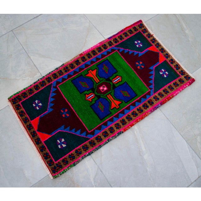 Hand Knotted Oushak Rug. Colorful Rug, Bath Mat, Kitchen Decor 1'7" X 2'9" For Sale - Image 14 of 14