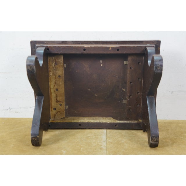 Antique Primitive Early American Oak Footstool Step Stool Rest Ottoman 16" For Sale - Image 13 of 14