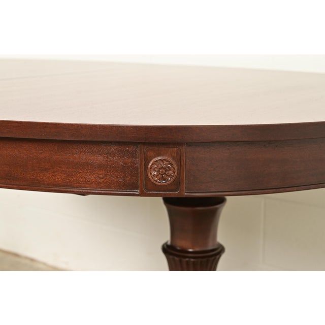 Baker Furniture Style Regency Mahogany Double Pedestal Extension Dining Table, Newly Refinished For Sale - Image 10 of 14