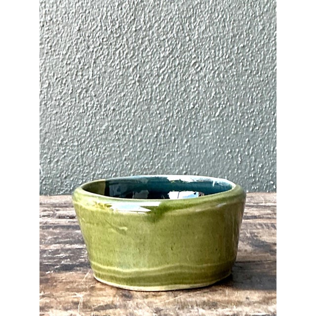 Mid-Century Modern Vintage Handcrafted Green Studio Bowl For Sale - Image 3 of 13