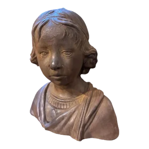 1930s Hand-Crafted Terracotta Sicilian Bust of a Young Girl