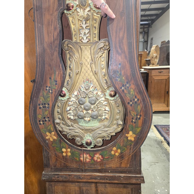 19th Century French Provincial Hand-Painted Comtoise Grandfather Clock, Signed Poitiers For Sale - Image 11 of 14