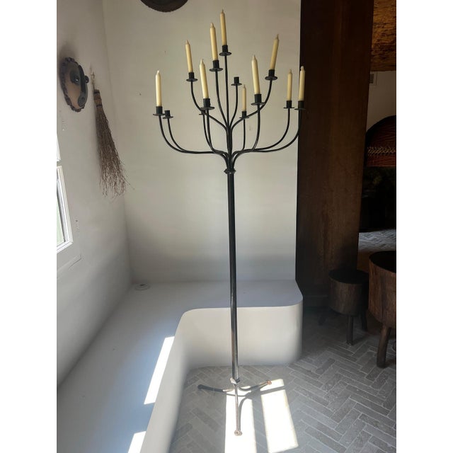Black 20th-Century Folk Art French Floor Candelabra with Thirteen Lights in Wrought Iron, 1890s For Sale - Image 8 of 8