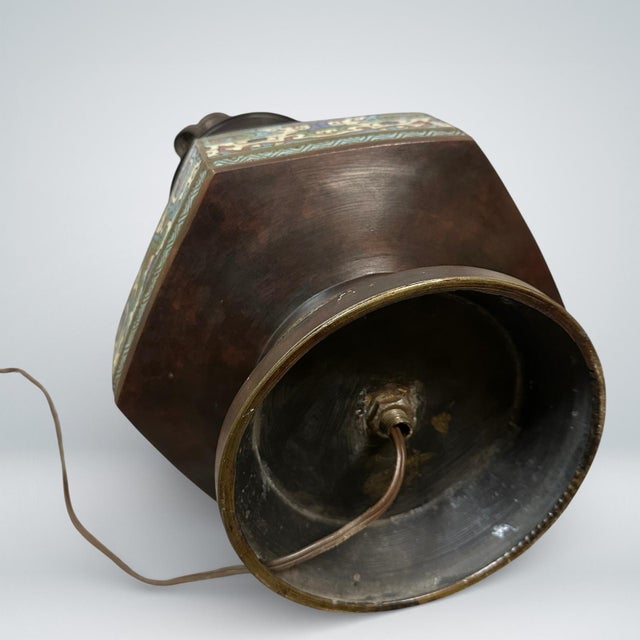 Chinese Dragon Handle Bronze Cloisonné Lamp, Early 20th Century For Sale - Image 10 of 11