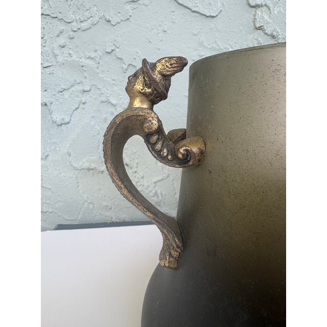 1920s Egyptian Revival Style Winged Lyre Metal Cachepot or Jardinière Cover With Figural Handles, C. 1920s For Sale - Image 5 of 12