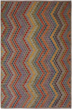Contemporary Tribal Grey/Blue Hand-Woven Kilim Wool Rug - 8'5 X 11'4