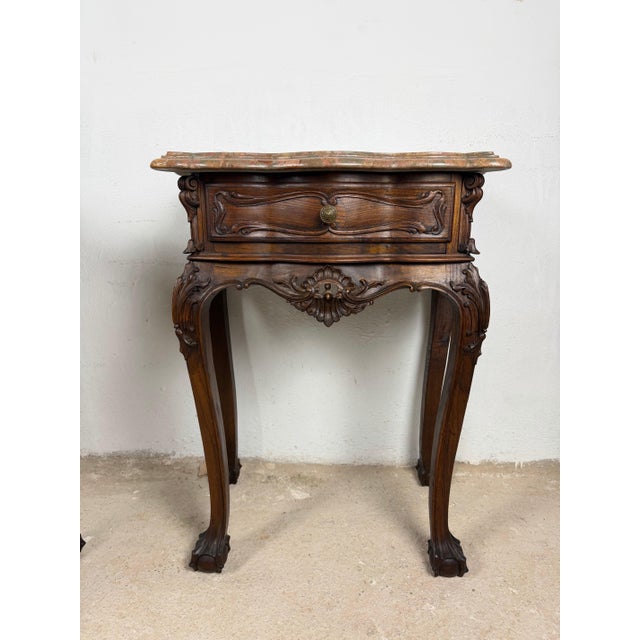 Pair of French Louis XV Style Nightstands with Marble Tops For Sale - Image 13 of 15