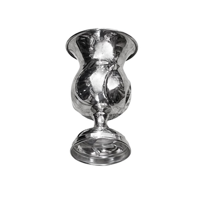 Antique English Sheffield Plate silver-tone goblet-style decorative vase with a hammered or swirled finish, a flared rim,...