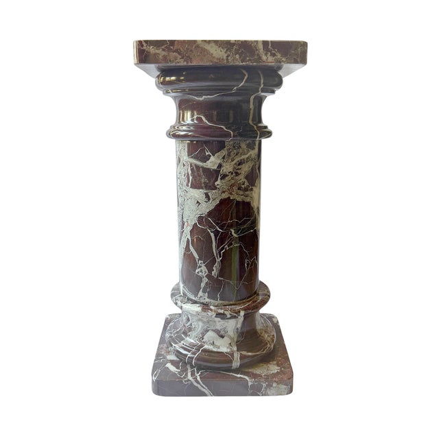 This is a substantial vintage neoclassical column pedestal crafted of beautifully figured Rosso Levanto marble. The stone...