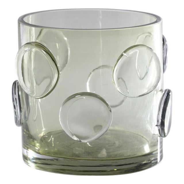 Celeste Olive Green Glass Candle Holder, 6.75" x 6" For Sale