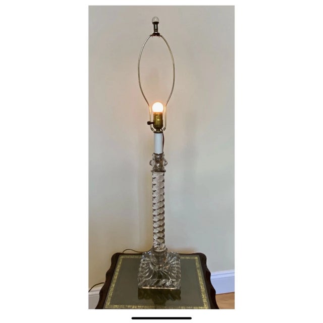 1920's Tall French Classic Crystal Columnar Swirl Pattern Table Lamps by Baccarat a - Pair For Sale - Image 11 of 17