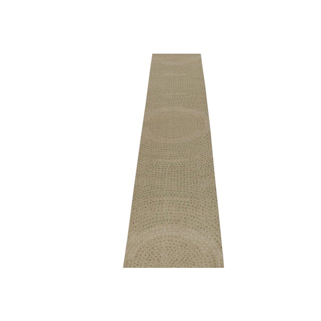 Modern Rug & Kilim’s Distressed Style Extra-Long Runner in Beige With Green Dot Pattern For Sale - Image 3 of 7