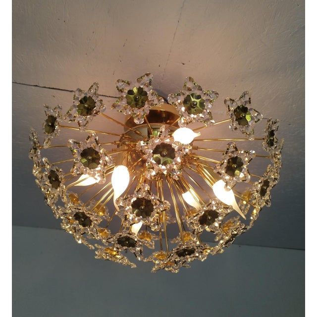 1980s Flush Mount Vintage Star Crystals Chandelier Lighting For Sale - Image 4 of 12