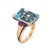 Stylish vintage mid-century aquamarine & ruby cocktail ring (circa 1940s to 1950s) crafted in 14k rose gold. Emerald cut...