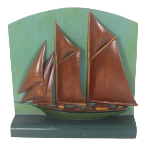 Vintage Wood Folk Art Grenfell Clipper Ship Schooner Diorama