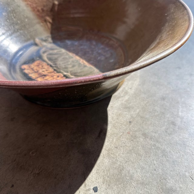 Brown 1970s Hand Made Earth Tone Large Pottery Decorative Bowl For Sale - Image 8 of 8