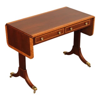 1990s Stickley Regency Style Mahogany Banded Drop Leaf Writing Desk Or Sofa Table For Sale