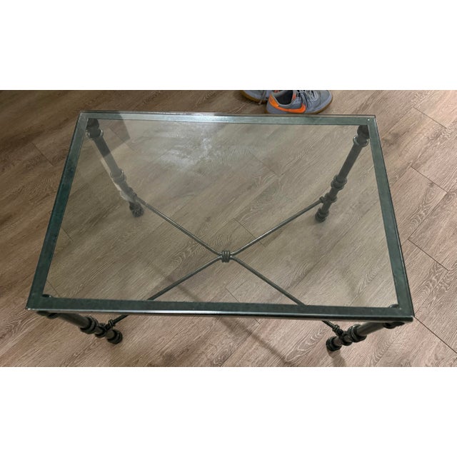 Vintage Sculptural Iron Side Table After GIACOMETTI Verdigris Finish Excellent condition Comes with glass 2in think Temper...