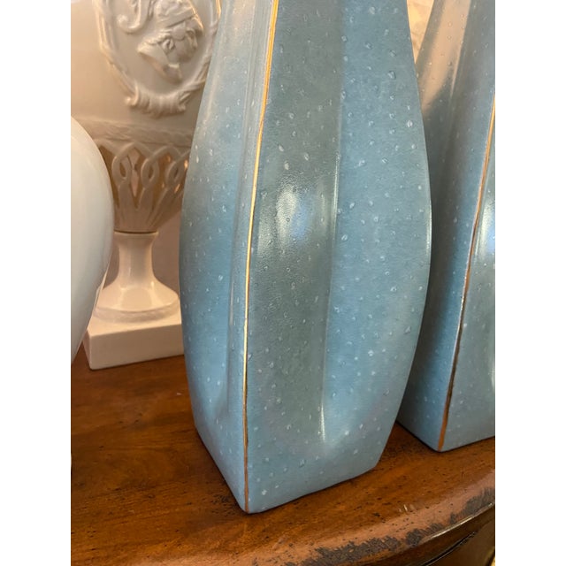 Large Contemporary Turquoise Soft Blue Sculptural Vases, a Pair For Sale - Image 4 of 7
